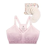 Kindred Bravely Hands Free Busty Pumping Sports Bra (Ombre Purple, Small-Busty) & Organic Washable Breast Pads Bundle
