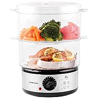 2 Tier Electric Food Steamer for Cooking Vegetables, Stainless Steel Base, Stackable and Dishwasher Safe Baskets, 400W with Auto Shutoff and 60-Minute Timer, 5 Quart Capacity, Silver FS62S