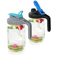 AUAUY 2PCS Reusable Mason Jar Pour Spout Lid, Wide Mouth Mason Jar Flip Cap Lid with Handle, Airtight & Leak-proof Seal, Easy Pouring Spout for Pouring, Drinking and Airtight Storage(Jar Not Included)