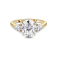 ISAAC WOLF Lab Created 10k Solid Gold Ice Crushed Oval Cut with Heart Side Stones 9cttw Moissanite Diamond Ring in White, Yellow OR Rose GOLD