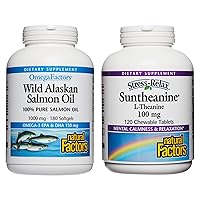 Natural Factors, Wild Alaskan Salmon Oil 1000 mg (180 Softgels) & Stress-Relax Suntheanine L-Theanine (120 Tablets), for Heart Health and Relaxation