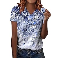 Summer T Shirts for Women,Women's Short Sleeved Shirt V-Neck Fashionable Printed T-Shirt Casual Short Sleeved Basic Top