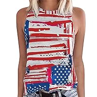 July 4th Womens Patriotic Tank Tops Sleeveless Round Neck Vintage Shirts Summer American Flag Casual Loose T-Shirts