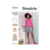 Simplicity Girls' Pullover Tops and Pull On Skirts Sewing Pattern Packet, Design Code S9934, Sizes 7-8-10-12-14, Multicolor