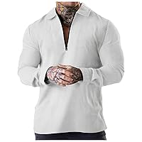 Mens Gym Shirts Long Sleeve Workout Tee Shirts Casual Plain Quarter Zip Henley Shirt Athletic Fit Golf Shirt Tops