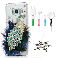 STENES Sparkle Case Compatible with Samsung Galaxy Note 8 - Stylish - 3D Handmade Bling Pretty Peacock Design Cover Case with Cable Protector [4 Pack] - Green