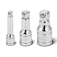 Powerbuilt 1/2-inch Drive Wobble Extension Set, 3 Piece, 1/4-inch, 3/8-inch, 1/2-inch, Up to 25 Degree - 640849, Silver