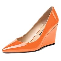 WAYDERNS Women's Solid Pointed Toe Office Patent Slip On Dress Wedge High Heel Pumps Shoes 3.3 Inch