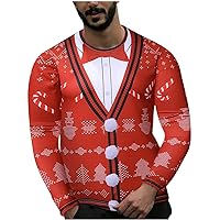 Men's Ugly Christmas Sweatshirt Novelty Funny 3D Printed Pullover Shirts Casual Slim Fit Long Sleeve Vacation Tops
