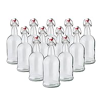 FastRack Swing Top Glass Bottles |33 oz – Pack of 12 | Clear Glass Bottles for Home Brewing | Flip Top Glass Bottles for Carbonated Drinks, Kombucha, Fermentation, Water, Food Grade – ECO Friendly