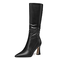 Womens Solid Party Matte Zip Pointed Toe Sexy Spool High Heel Mid Calf Boots 3.3 Inch