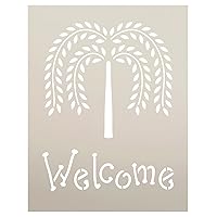 Primitive Willow Tree Welcome Word Stencil by StudioR12 | Paint a Front Porch or Entrance Wood Sign | Reusable Mylar Template | Use for Wall Art, DIY Rustic Country Home Decor - Choose Size