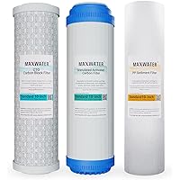 Max Water 5 Micron Replacement Filter Cartridge Set (10 inch x 2.5 inch) for Standard RO (Reverse Osmosis) Water Filter Systems - PP Sediment, GAC & CTO (3 Replacement filters)