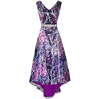 V Neck Muddy Girl Camo Bridesmaid Party Dresses High Low Evening Formal Dress with Beaded Waist