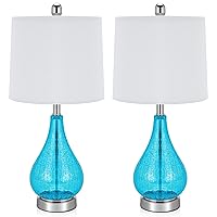 Glass Table Lamps Set of 2, Modern 23.5” Blue Cracked Glass Bedside Lamps, for Bedroom Living Room Home Office Desk Nightstand Table Lamp