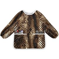 Snakeskin Pattern Art Smock for Kids Waterproof Artist Painting Aprons Toddler Smock with Lsong Sleeves & Pockets