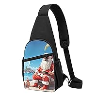Sling Bag Crossbody for Women Fanny Pack Santa Claus at Beach Chest Bag Daypack for Hiking Travel Waist Bag