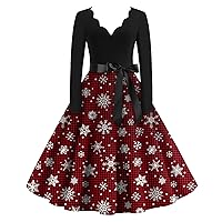 Women's Fall Dresses 2023 Christmas Fashion V-Neck Casual Slim Printed Long Sleeve Dresses, S-5XL