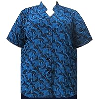 Women's Plus Size Short Sleeve Mandarin Collar V-Neck Tunic - Blue Swirls - 6X