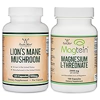 Double Wood Supplements Lion's Mane Mushroom (120 Count) and Magnesium L-Threonate (120 Count)
