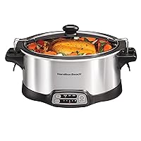 Hamilton Beach Programmable Slow Cooker with 6 Quart Stovetop-Safe Sear & Cook Crock & Travel Lid Lock for Portable Transport, Silver (33663)