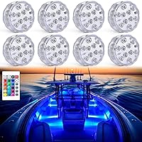 Boat Lights Wireless Battery Operated, Waterproof Marine Led Light for Deck Light Courtesy Interior Lights, for Fishing Kayak Duck Jon Bass Boat, RGB Multi Color Remote Controlled, 8pcs