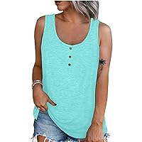 Tank Top for Women Summer Casual Sleeveless Button Down Scoop Neck Blouse Cute Plain Shirts