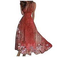 Summer Dresses for Women 2024 Fashion Floral Maxi Dress Swing A Line Dresses Casual V Neck Sleeveless Dress