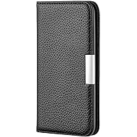 Magnetic Flip Phone Cover Holster, for iPhone SE (2Th Gen) (2020) 4.7 Inch Lychee Pattern Leather Wallet Folio Kickstand Case [Card Holder] (Color : Black)