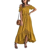 KIRUNDO Women's 2024 Summer Off Shoulder Maxi Dress Swiss Dot Short Sleeve High Waist Ruffle Tiered Flowy Long Dresses