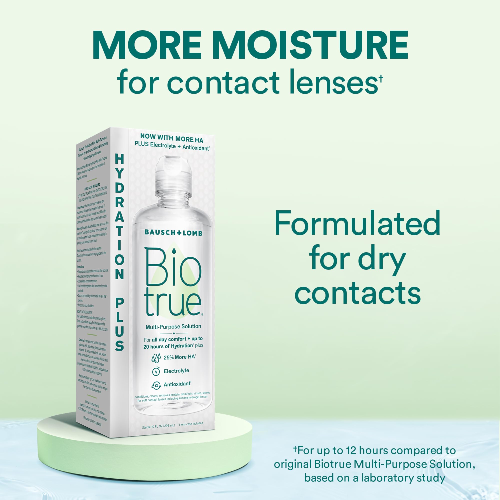 Biotrue Hydration Plus Contact Lens Solution, Multi-Purpose Solution for Soft Contact Lenses, Lens Case Included, 4 FL OZ
