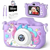 Kids Camera, Toy Camera for Kids Aged 3 4 5 6 7 8 9 10 11 12, 1080P HD Toddler Digital Video Camera, Children's Camera for Boys and Girls, Perfect Christmas & Birthday Gifts, 32GB Card - Purple