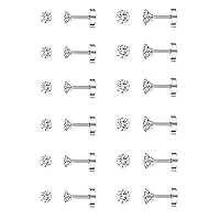 Tornito 12 Pairs Tiny Stud Earrings Stainless Steel Round Cubic Zirconia Barbell Stud Earrings Set For Men Women Screw Flat Back Earrings 2MM-3MM 20G