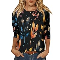 Womens Plus Size Tops 3/4 Sleeve Women's Fashion Casual Round Neck 3/4 Sleeve Loose Printed T-Shirt Top