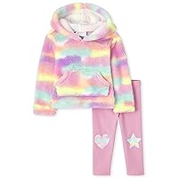 The Children's Place Single Baby Toddler Girls Long Sleeve Tie Dye Sherpa Hoodie Top and Knit Leggings 2-Piece Set