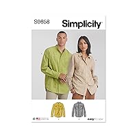 Simplicity Easy Unisex Shirts Sewing Pattern Packet, Design Code S9858, Sizes XS-S-M-L-XL-XXL, Multicolor