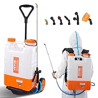 VEVOR 4 Gallon Battery Powered Backpack Sprayer with Wheeled Cart, Adjustable 0-94 PSI, 13FT Hose, 6 Nozzles, 2 Wands Included, Wide Mouth Lid for Weeding, Cleaning, Long Spray Time, White+Orange