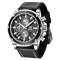 BY BENYAR Men's Waterproof Quartz Chronograph with Leather Strap, Black Watch for Business & Casual Wear
