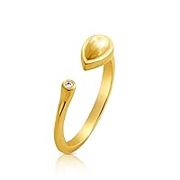 Gold Plated Adjustable Ring 2mm (0.03 ct. tw) Diamond Tear Drop Ring.This Handcrafted Resizable Gold Plated Silver Ring is The Perfect Holiday Gift Jewelry Gift for Women