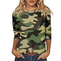 Graphic Tees for Women,Round Neck Trendy Print Graphic Shirt 3/4 Length Sleeve Womens Tops Going Out Tops for Women