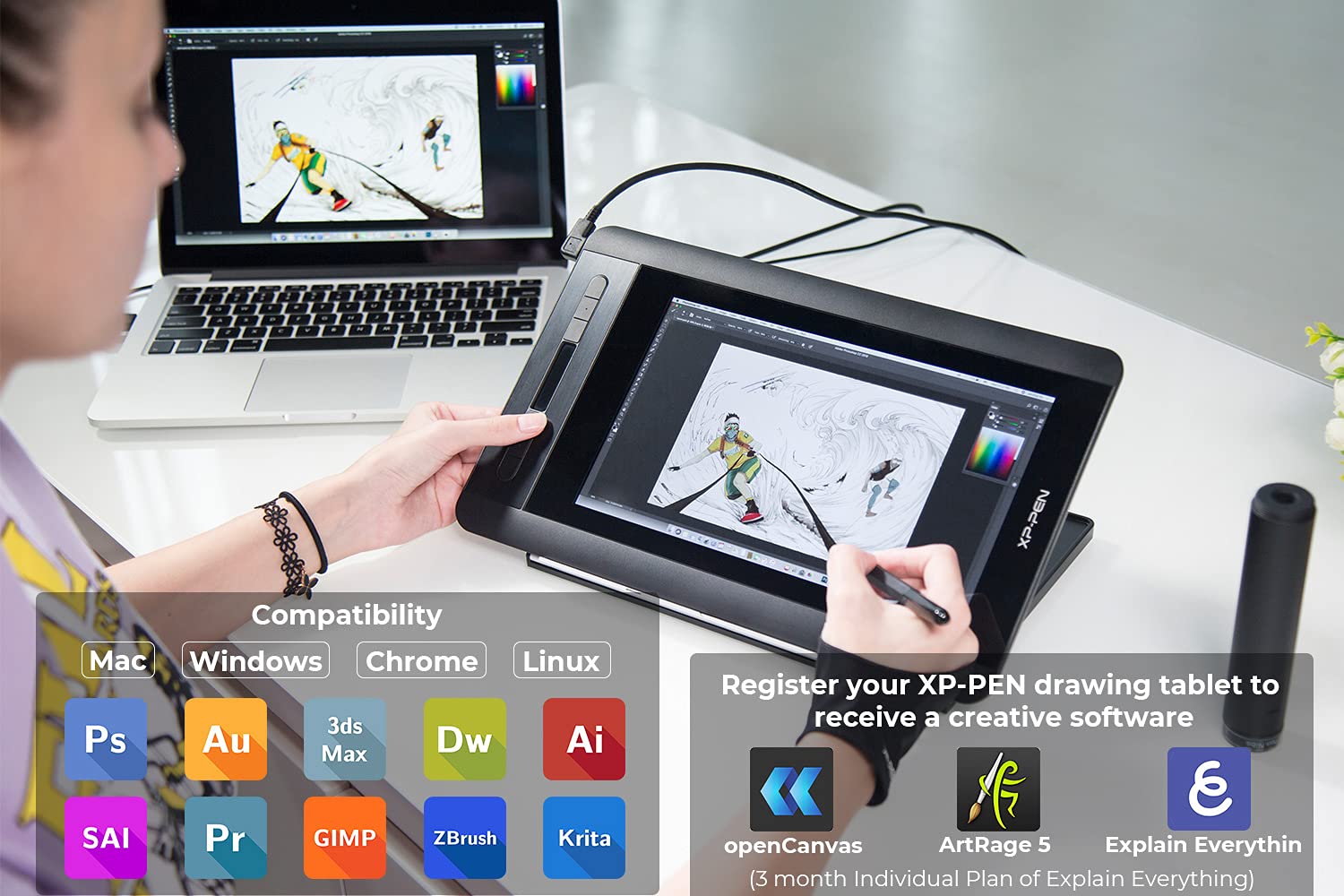 XP-PEN Artist12 11.6 Inch FHD Drawing Monitor Pen Display Graphic Monitor with PN06 Battery-Free Multi-Function Pen Holder and Glove 8192 Pressure Sensitivity