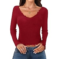 MEROKEETY Women's Long Sleeve Crop Tops Low Cut Slim Fitted Ribbed Knit Basic Casual Tees Shirt