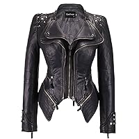 chouyatou Women's Fashion Studded Perfectly Shaping Faux Leather Biker Jacket