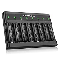 POWEROWL 2800mAh Rechargeable AA Batteries with 8 Bay Battery Charger, Low Self Discharge Ni-MH Double A Batteries, 8 Count