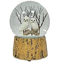Snowy Owls Decorative Snow Globe with Wind Up Music Box
