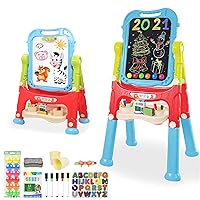 Easel for Kids,Rotatable Double Sided Adjustable Standing Art Easel with Painting Accessories for Toddlers Boys and Girls-Blue