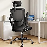 Marsail Ergonomic Desk Chair Office Chair with PU Leather High Back Mesh Computer Chair with Adjustable Lumbar Support & Flip-up Armrests, Adjustable Height Home Office Desk Chairs