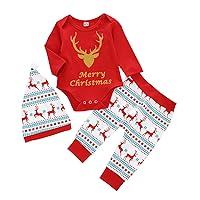 Wakeu My Frist Christmas Baby Girl Clothes Cute Baby Girl Christmas Romper + Pants Hat 3PCS Christma Baby Girl Outsits Set