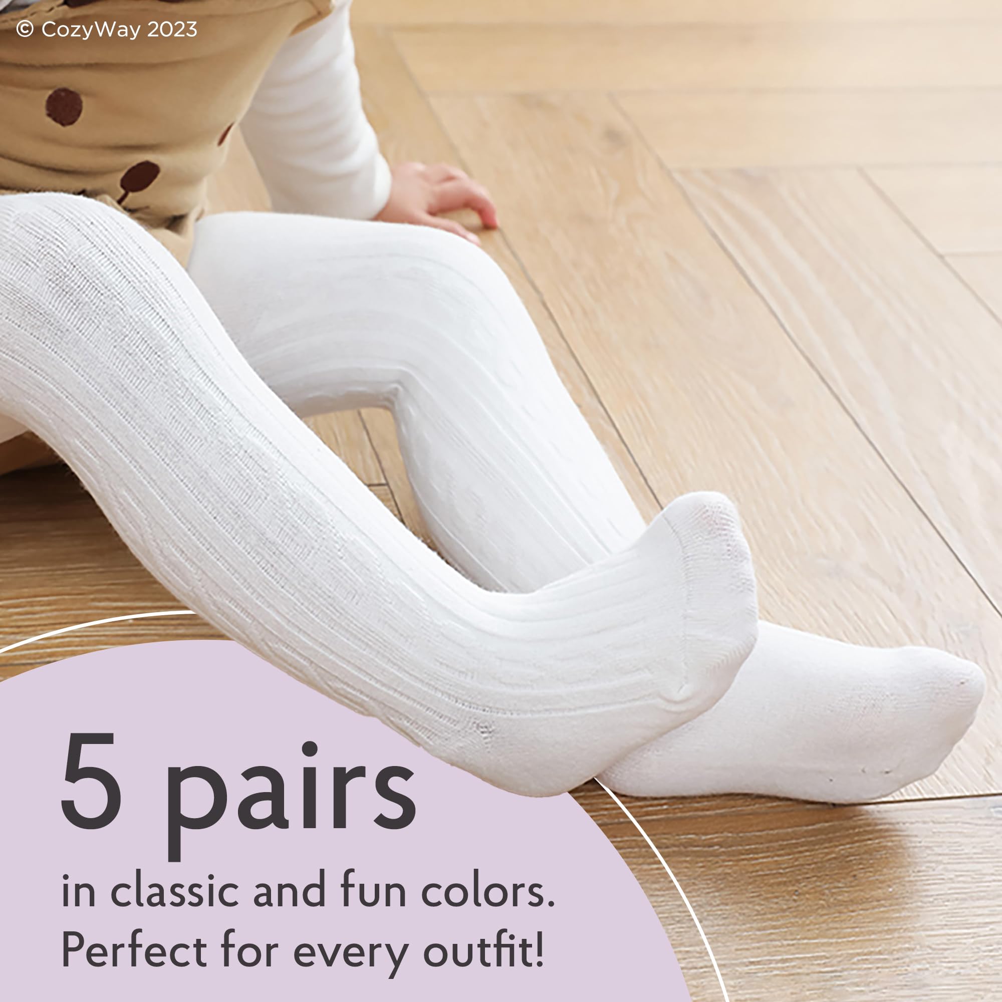 CozyWay Girls Tights Cotton Cable Knit Footed Pantyhose Baby Toddler Leggings - Pack of 5