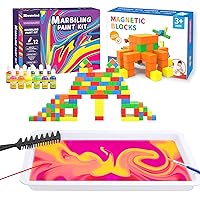 Toddler Toys Magnetic Building Blocks for Toddlers 3-5 Water Marbling Paint Art Kit - Girls Toys Age 6-8 8-10 Years Old, Crafts for Girls Ages 8-12, Toys for 7 8 9 10 Year（Pack of 2）